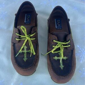 Women’s Ariat 4LR Cruiser Leather Slip-On Shoes Brown & Neon Green — Size 7.5B